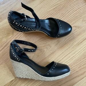 The Kooples Black Studded Wedge Sandals